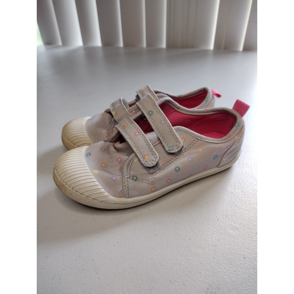 Cat & Jack Girls Floral Canvas Sneakers Gray Pink Hook Loop Size 12 Kids
